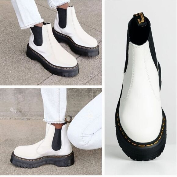 White Dr. Martens 2976 Quad Chelsea Boot Size 7 NWT AirWair - Picture 1 of 13